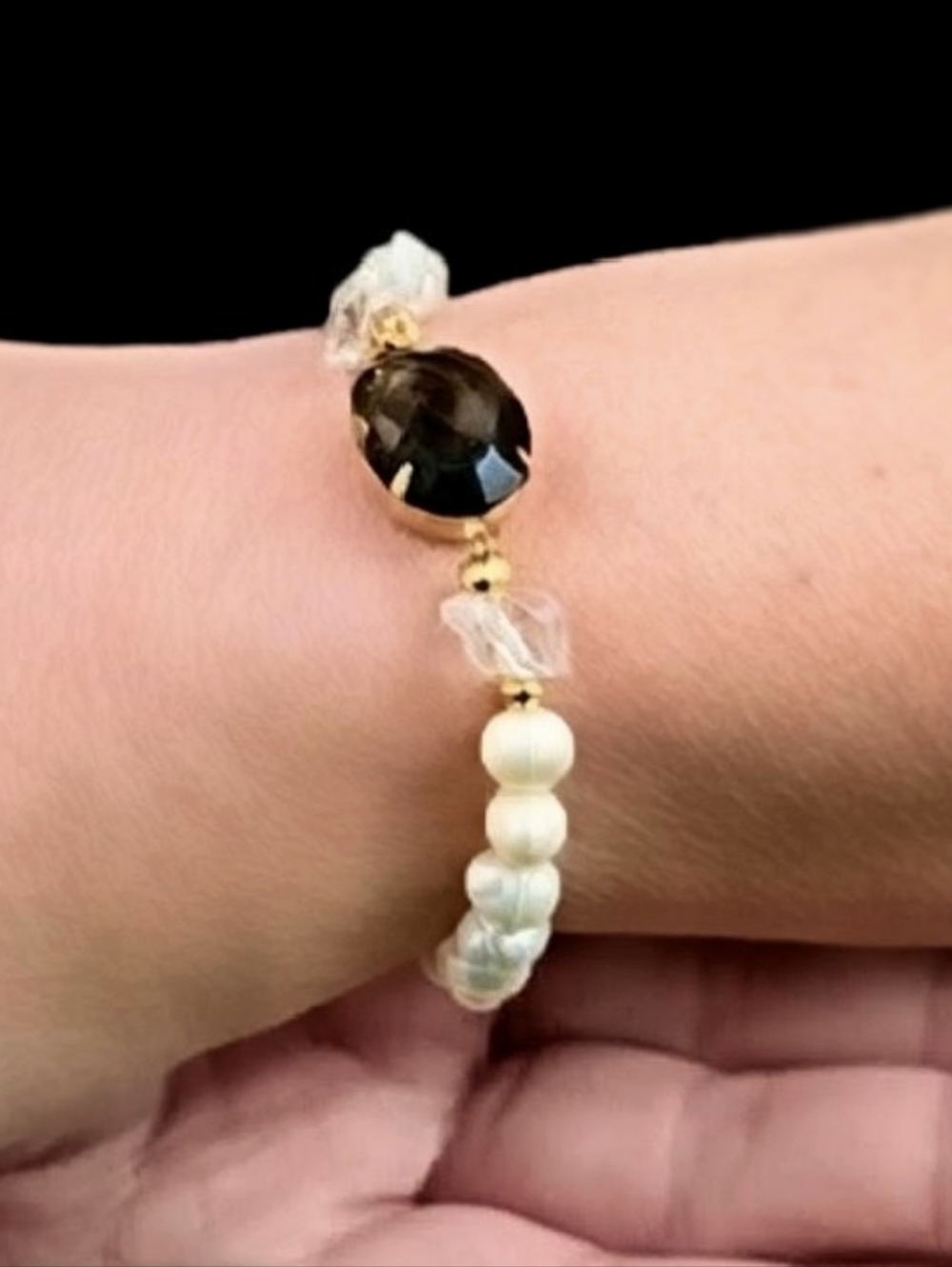 Quiet Luxury 9.5 Carats Genuine Smoky Quartz & Natural Baroque Pearls Bracelet